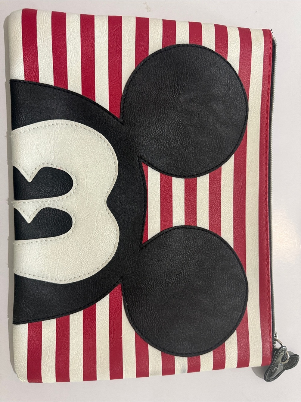 Striped Mickey Mouse Zip Pouch in Red, White & Black